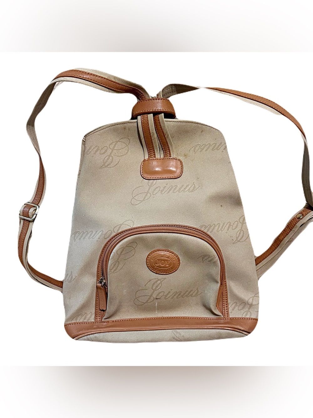 JOY Collection Beige and Tan Women's Canvas Backpack Purse